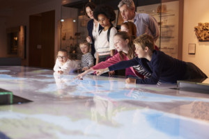 digital map screen at museum, interactive AV