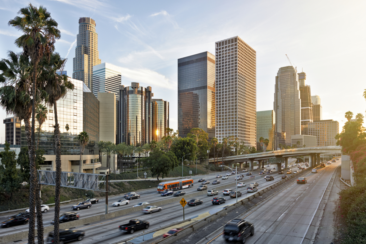 The,Los,Angeles,Skyline,At,Sunset los angeles skyline