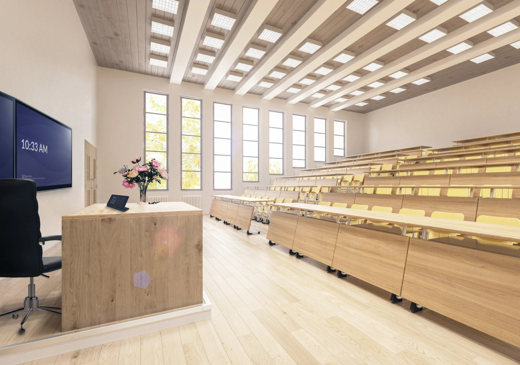 Art_2021_C-Series_Auditorium auditorium with two large displays and touch panel control