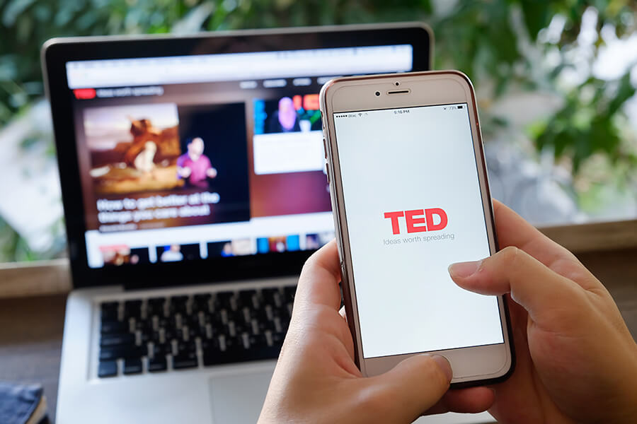 ted-talks (1) Ted talk on laptop screen and phone