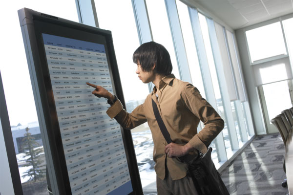 woman with video wall