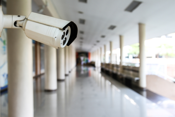 Cctv,Monitoring,,Security,Cameras,At,A,School,Corridor indoor hallway security camera school