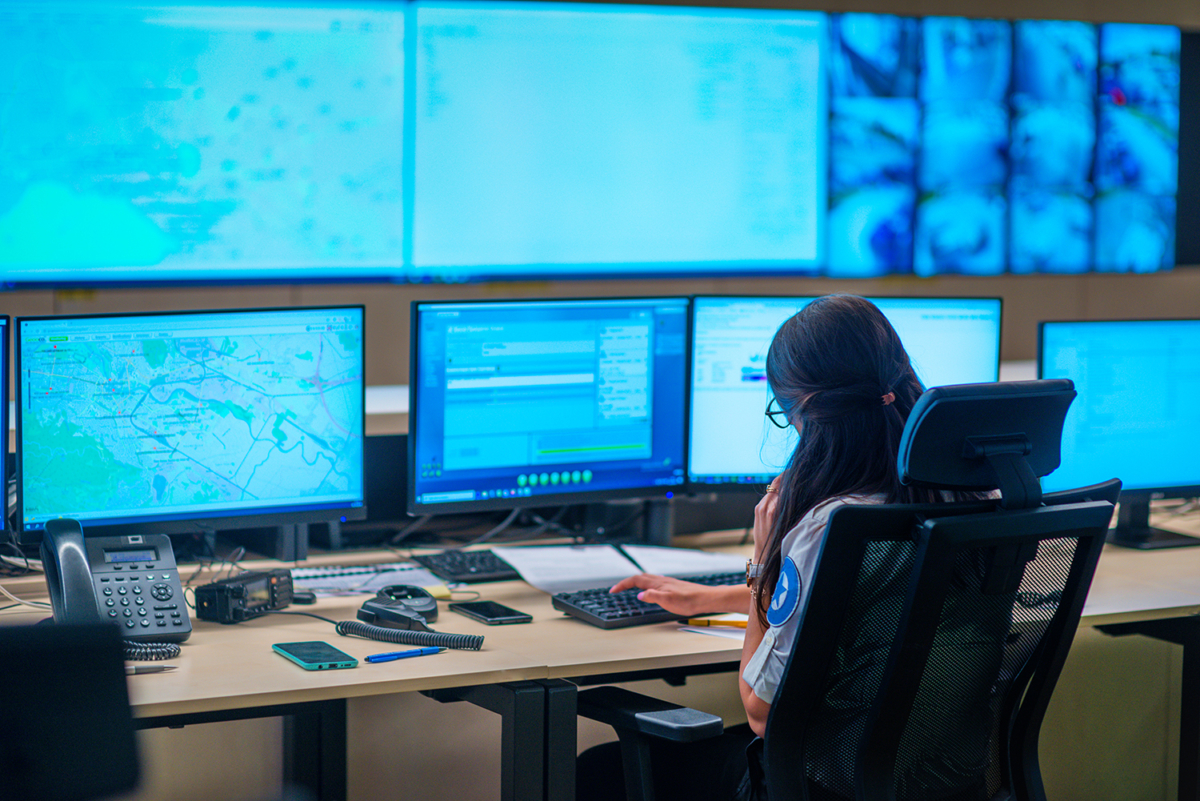 woman at a large personal workstation